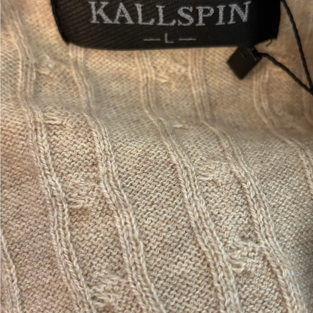 Men’s Wool Cable Knit V-neck Sleeveless Vest Beige size Large - Picture 7 of 7